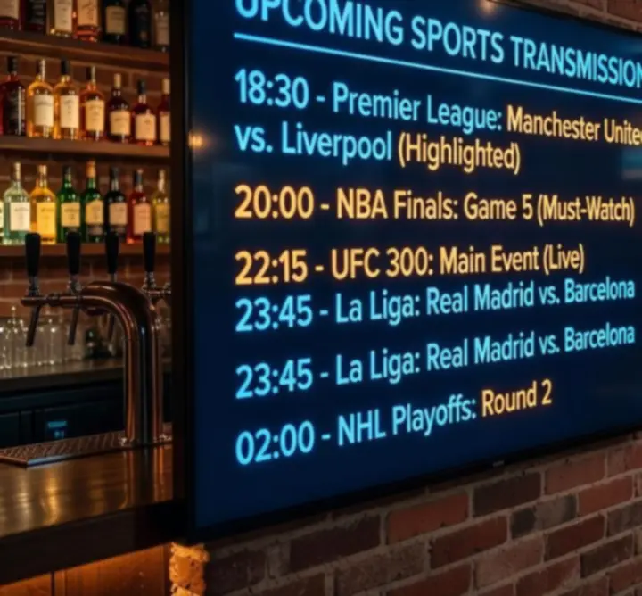 Ekran z wyświetlonym harmonogramem transmisji sportowych na żywo w FAUST ŁUKASZ MALINOWSKI.