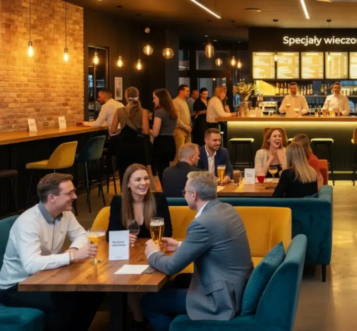 FAUST ŁUKASZ MALINOWSKI – bar pełen ludzi podczas wieczornego wydarzenia